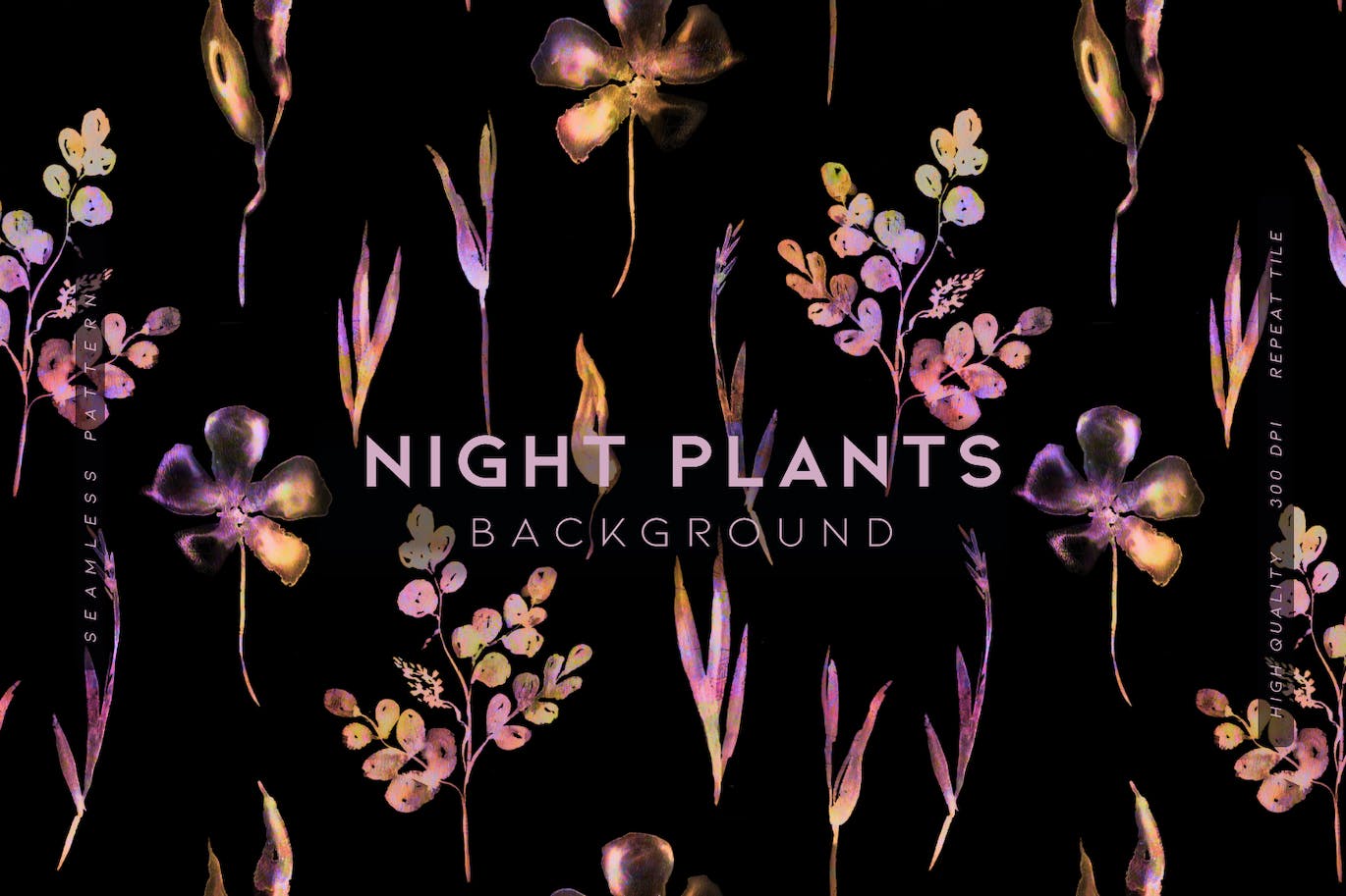夜间植物图案背景素材 Night Plants 图片素材 第1张