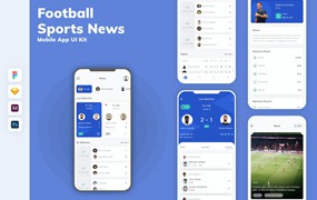 足球&体育新闻App移动应用设计UI工具包 Football & Sports News Mobile App UI Kit