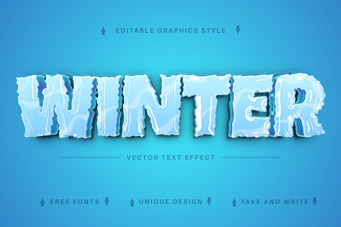 冻结冰块字体样式矢量文本效果 Frozen Winter – Editable Text Effect, Font Style 插件预设 第2张