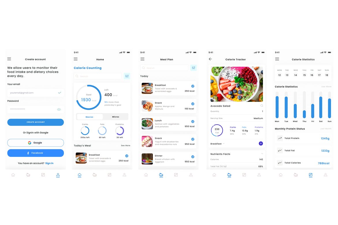 卡路里计数&膳食计划应用程序UI模板 Calorie, Food & Macros Counting & Meal Plan App UI APP UI 第2张