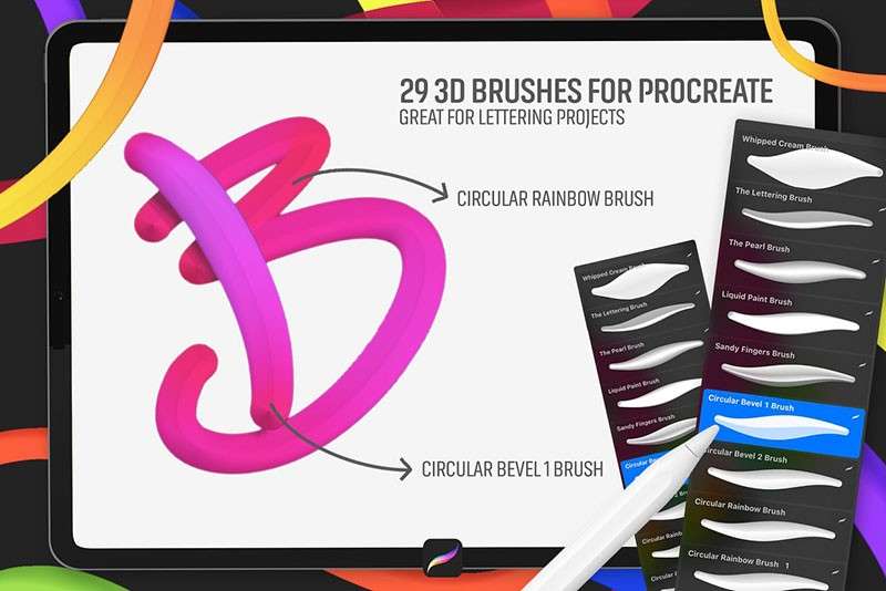 29个立体3D手绘Procreate笔刷 笔刷资源 第3张