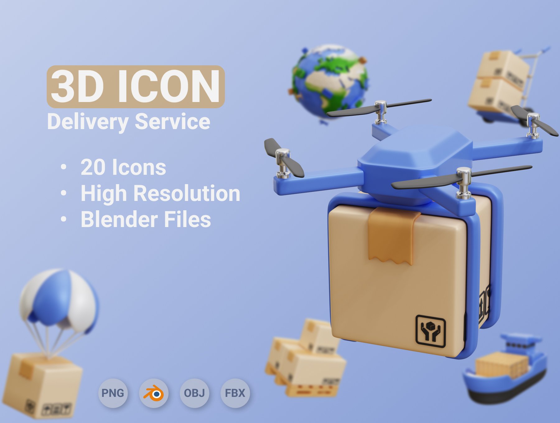 高质量三维渲染电商快递全球物流送货3D插画素材 Delivery Service Icon Illustration 图标素材 第1张