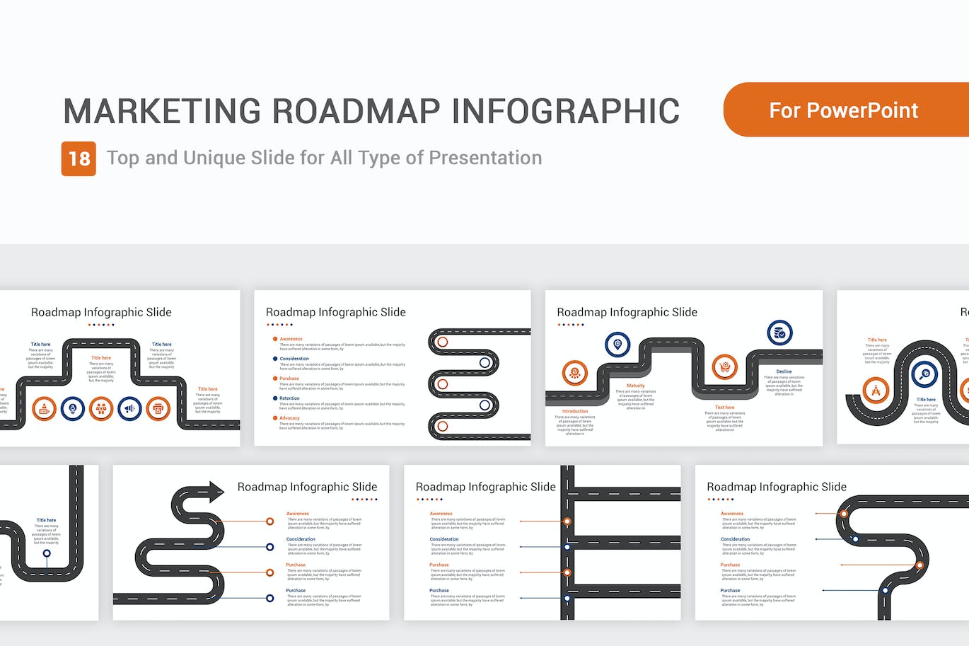 营销路线图信息图表PPT幻灯片模板下载 Marketing Roadmap Infographic PowerPoint Template 幻灯图表 第1张