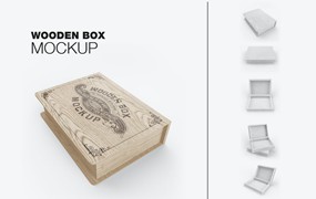 木箱木盒Logo设计样机 Wooden Box Mockup
