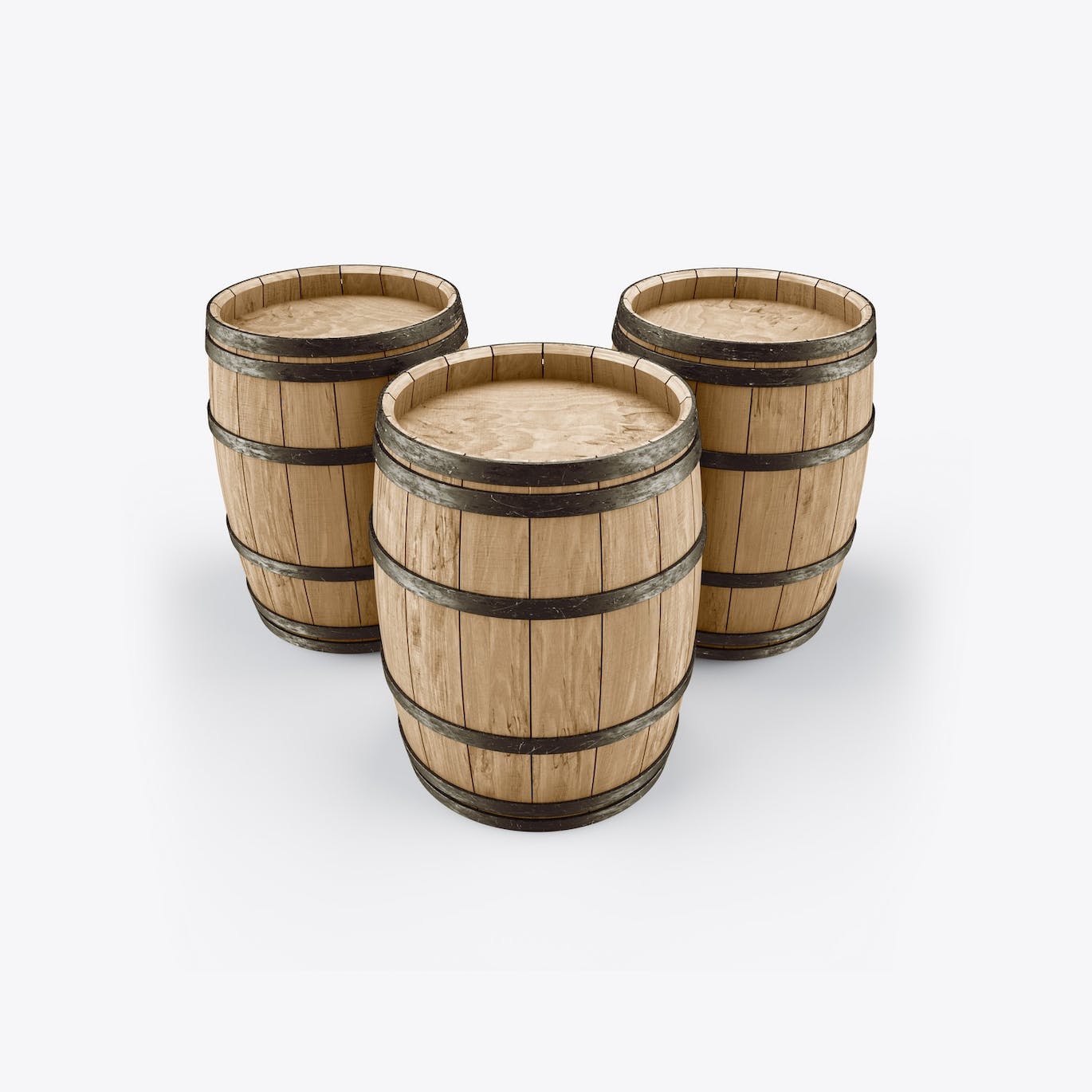 葡萄酒木桶标签品牌设计样机 Set Wooden Barrels Mockup 样机素材 第5张