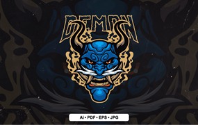 日本妖怪插画徽标Logo模板v2 Japanese Demon 2 Illustration Logo template