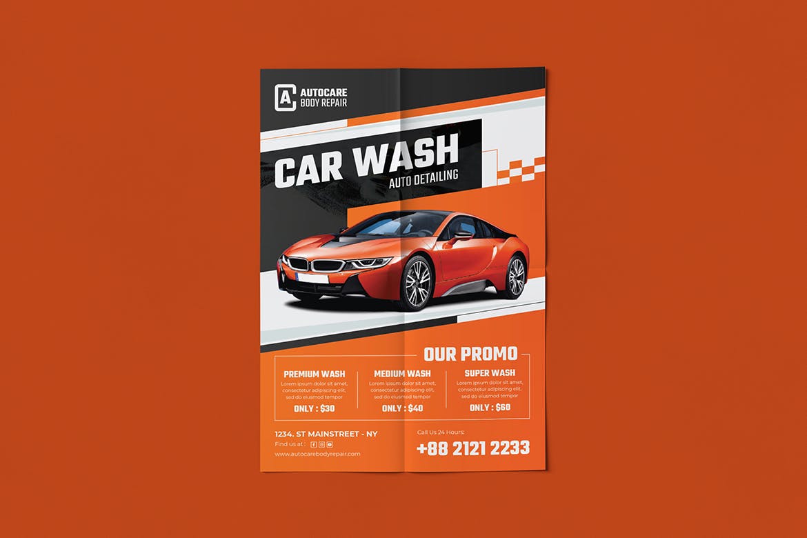 洗车服务海报模板 Car Wash Flyer Template Set 设计素材 第4张