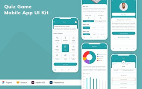 测验游戏应用程序App设计UI工具包 Quiz Game Mobile App UI Kit