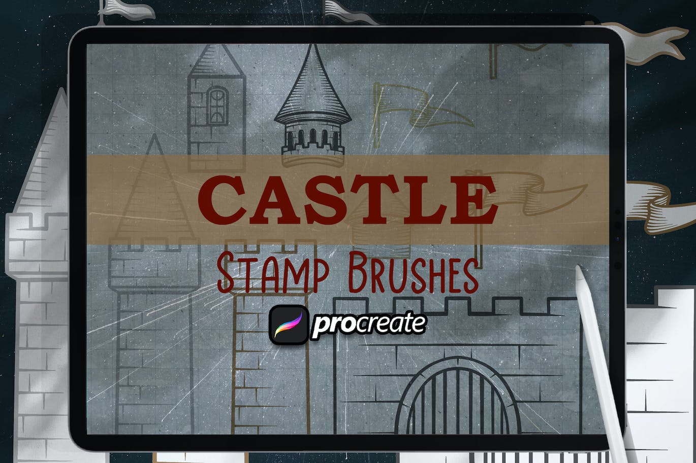 城堡插画Procreate印章笔刷 Castle Illustration Brush Stamp Procreate 笔刷资源 第1张