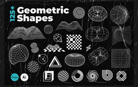 125款潮流抽象科幻几何矢量装饰图形徽标平面海报设计素材 125+ Abstract Futuristic Shapes