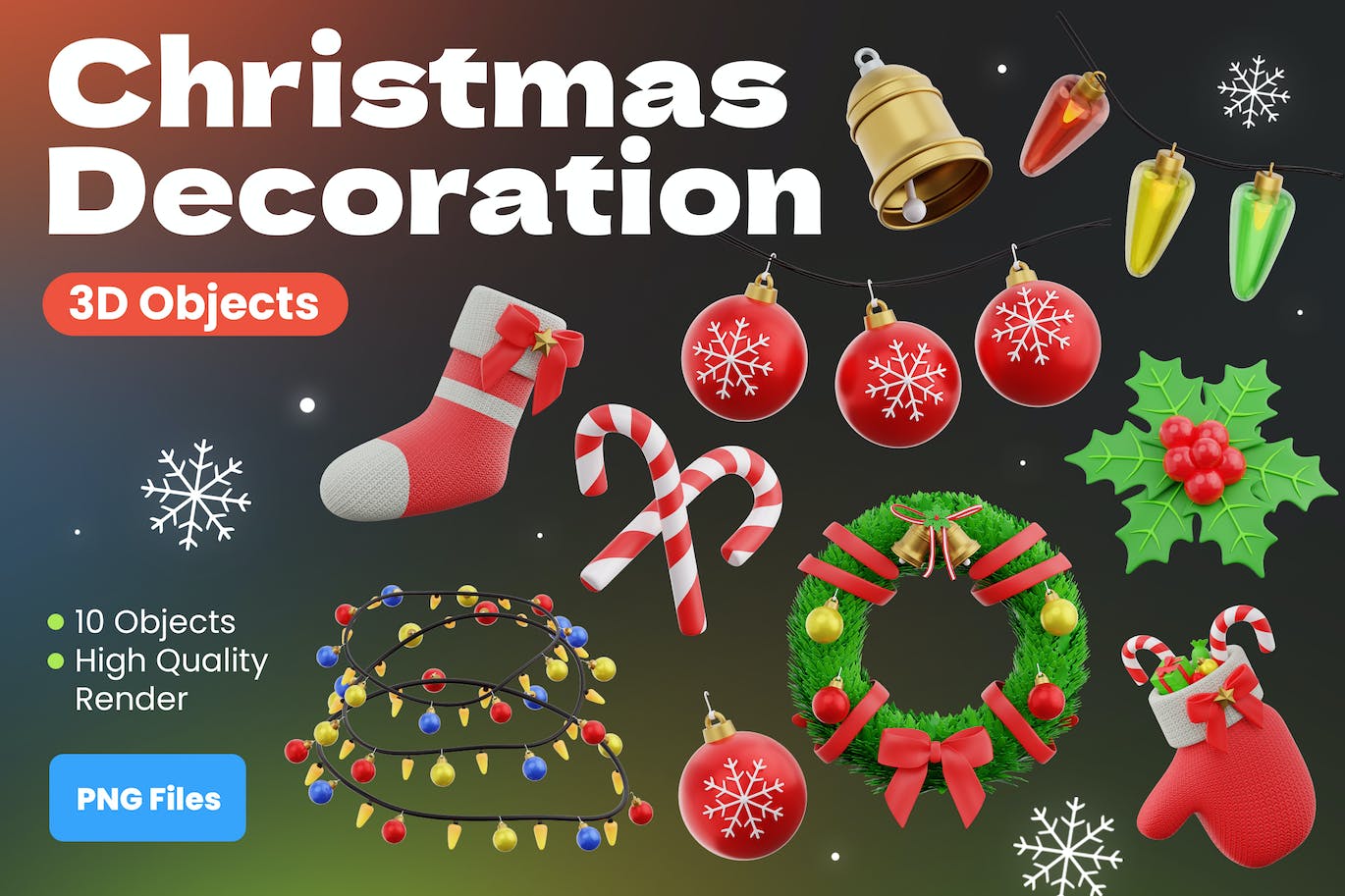 圣诞装饰3D插画 Christmas Decoration 3D Illustrations 图标素材 第1张