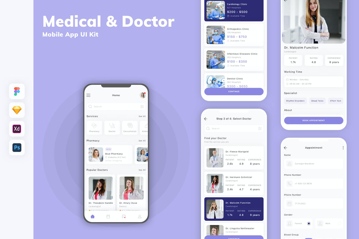 医疗&医生App移动应用设计UI工具包 Medical & Doctor Mobile App UI Kit APP UI 第1张