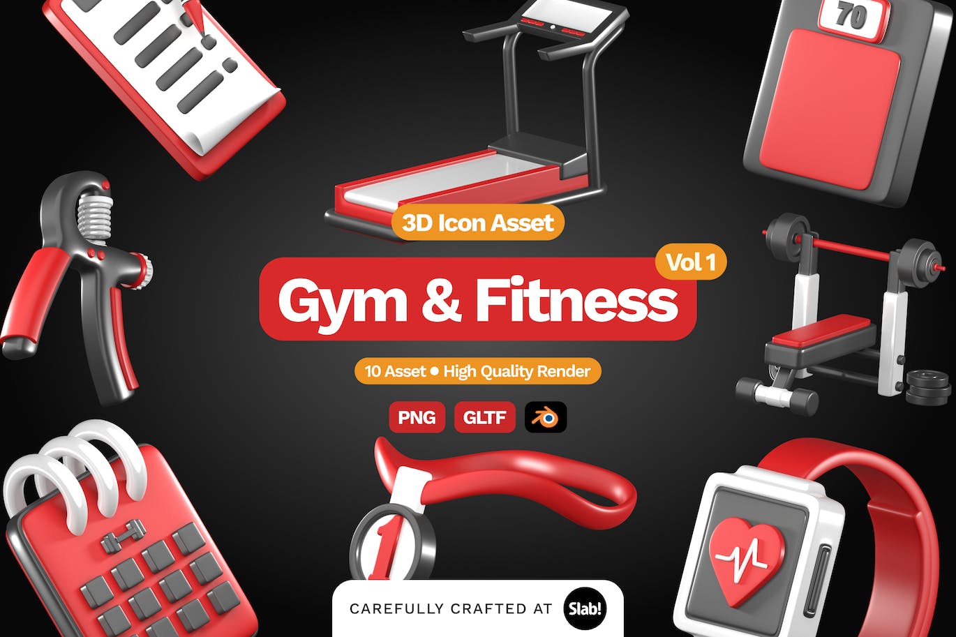3D健身房和健身图标v1 3D Gym and Fitness Icon Vol 1 图标素材 第1张