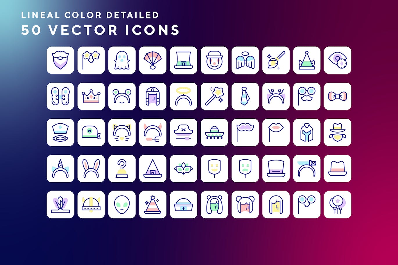 50枚变装派对主题彩色线条矢量图标 Costume party icons 图标素材 第1张