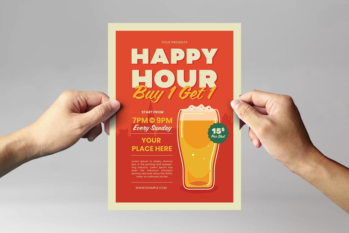欢乐时光传单啤酒插画海报 Happy Hour Flyer Beer Illustration 设计素材 第5张