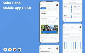 太阳能电池板App应用程序UI工具包素材 Solar Panel Mobile App UI Kit