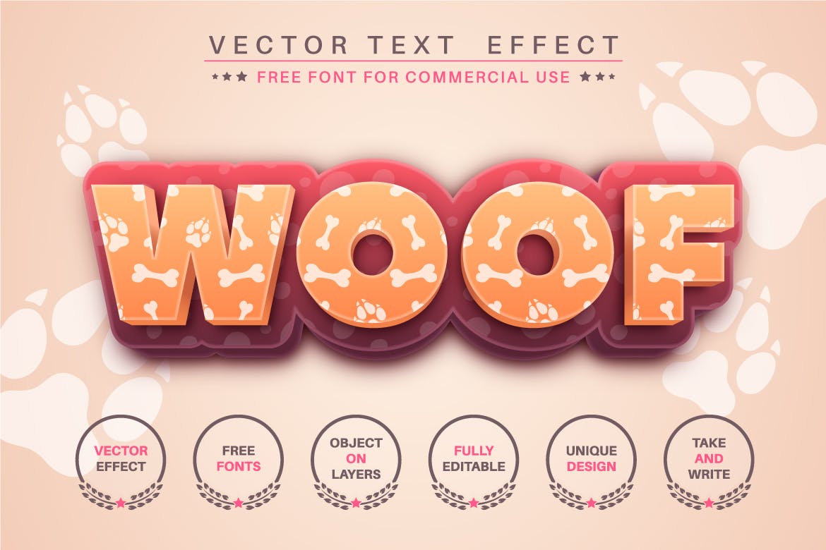 狗骨头脚印文字效果字体样式矢量素材 Big Dog – editable text effect, font style 图片素材 第2张