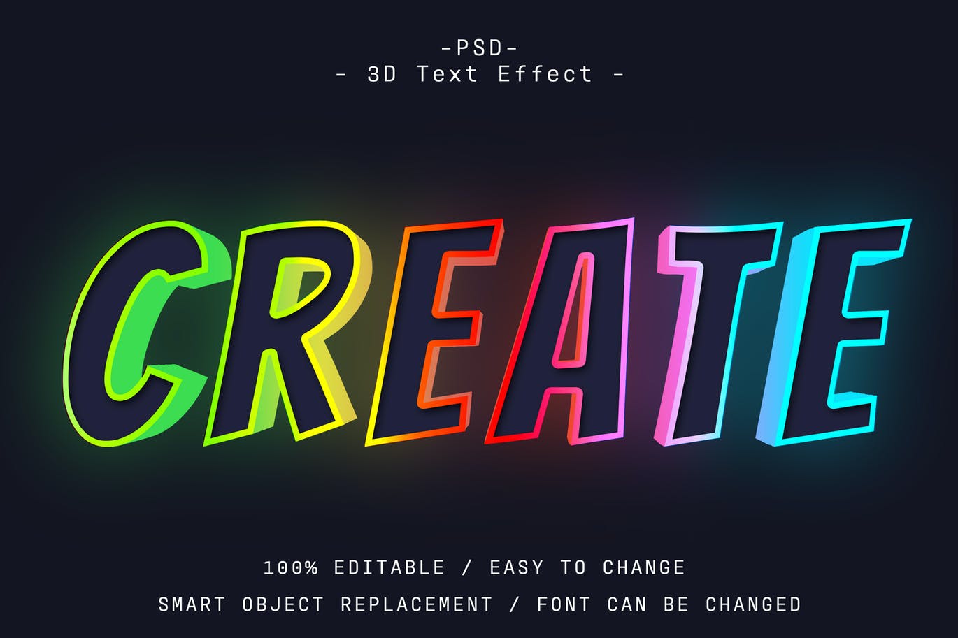 3D彩色发光文字效果 3D Colorful Glowing Text Effect Photoshop 插件预设 第1张