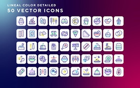 50枚国际食品主题彩色线条矢量图标 International food icons