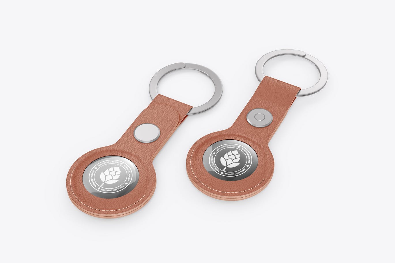 皮革钥匙扣标签设计样机 Leather Keychain and Electronic Tag Mockup 样机素材 第1张