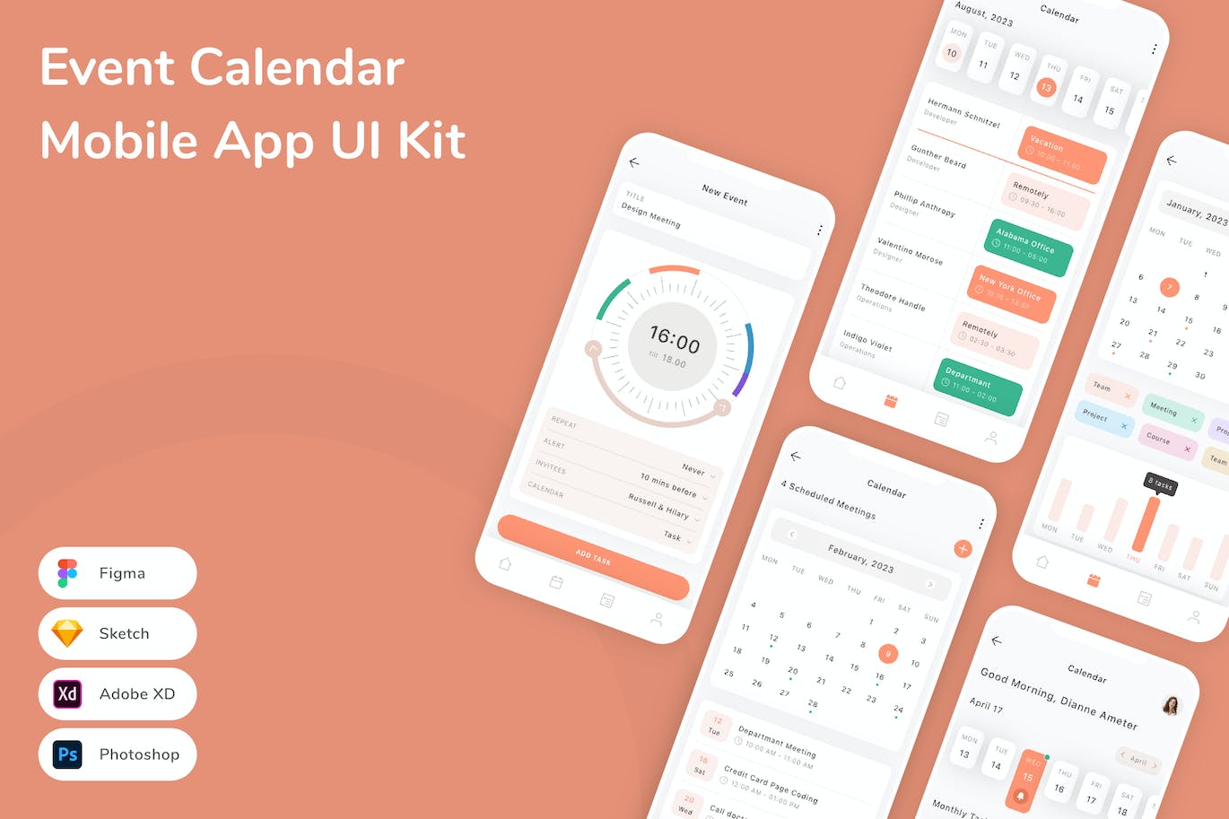 活动日历App应用程序UI工具包素材 Event Calendar Mobile App UI Kit APP UI 第1张