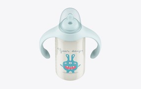 带手柄的婴儿奶瓶样机模板 Baby Bottle with Handles Mockup