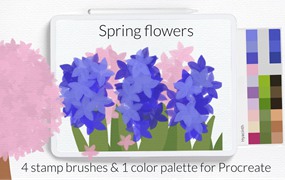 盛开春花Procreate笔刷 Blooming spring flowers Procreate brushes
