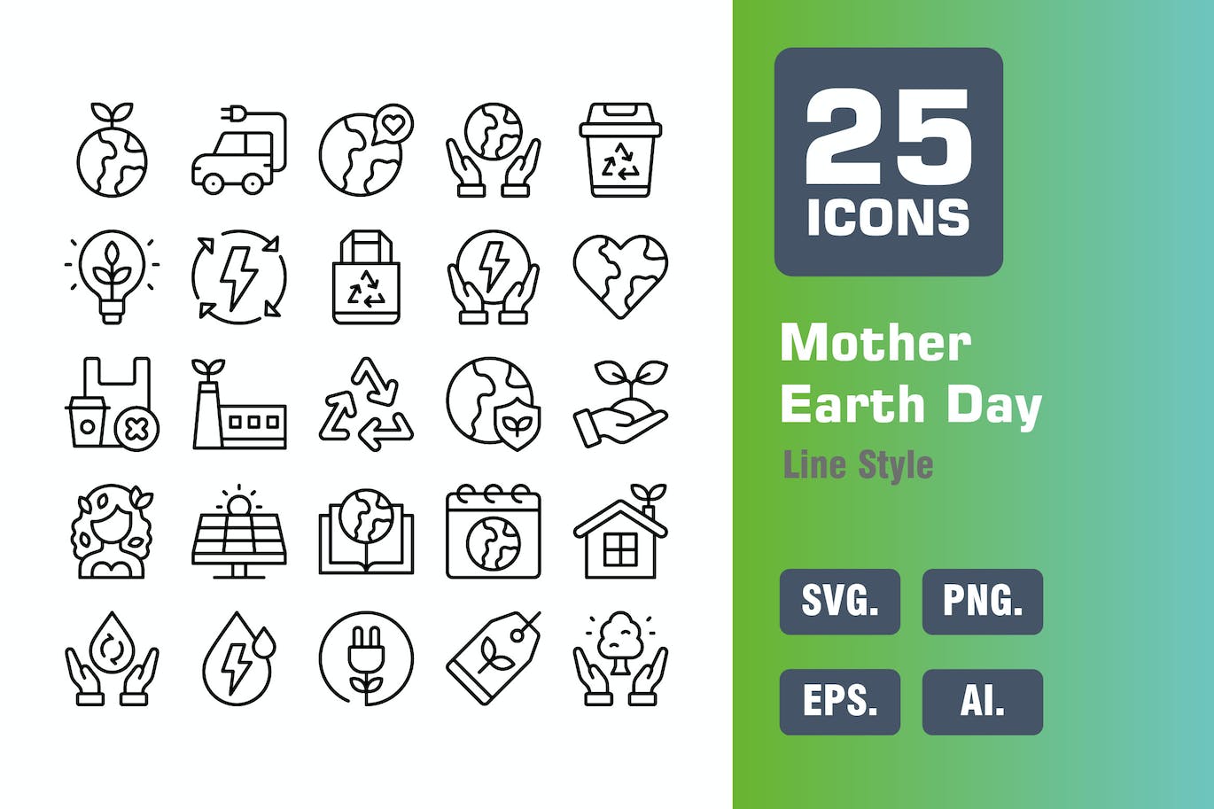 25个地球母亲日线条图标 Mother Earth Day Icon Pack in Line Style 图标素材 第1张