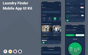 洗衣店搜索App应用程序UI工具包素材 Laundry Finder Mobile App UI Kit