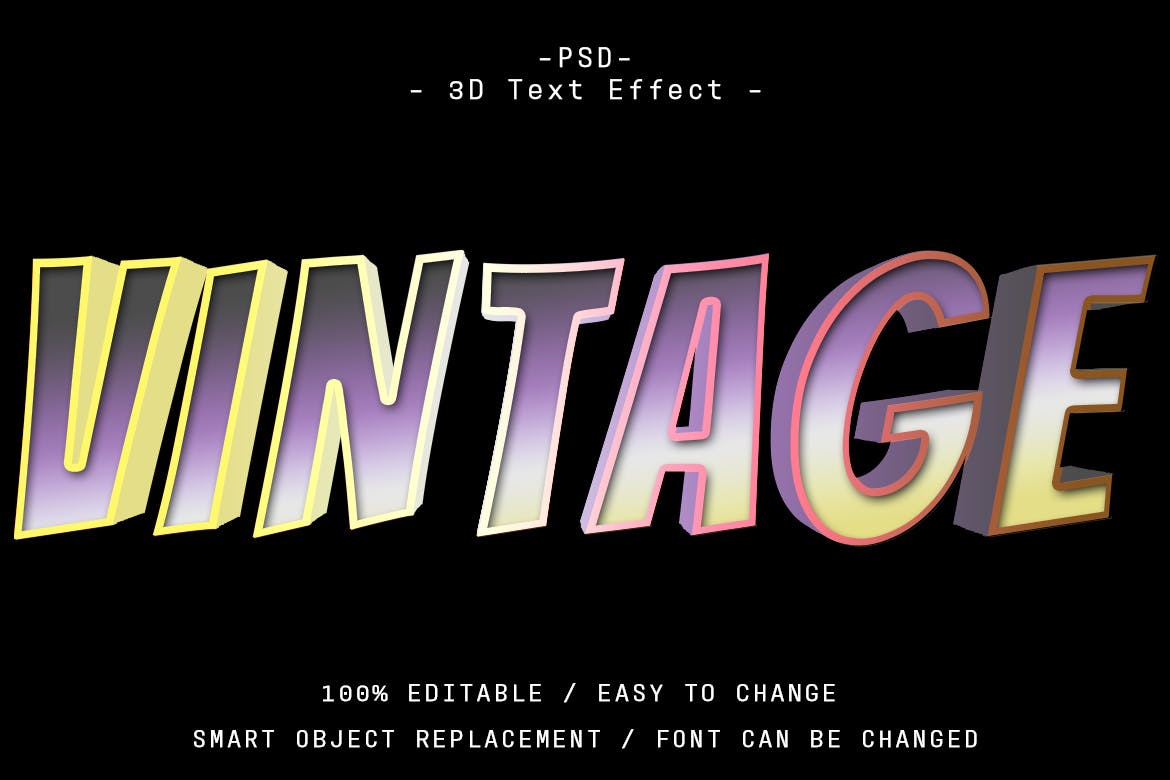 复古3D图层样式文字效果 6 Psd Vintage 3d Text Effect 插件预设 第6张