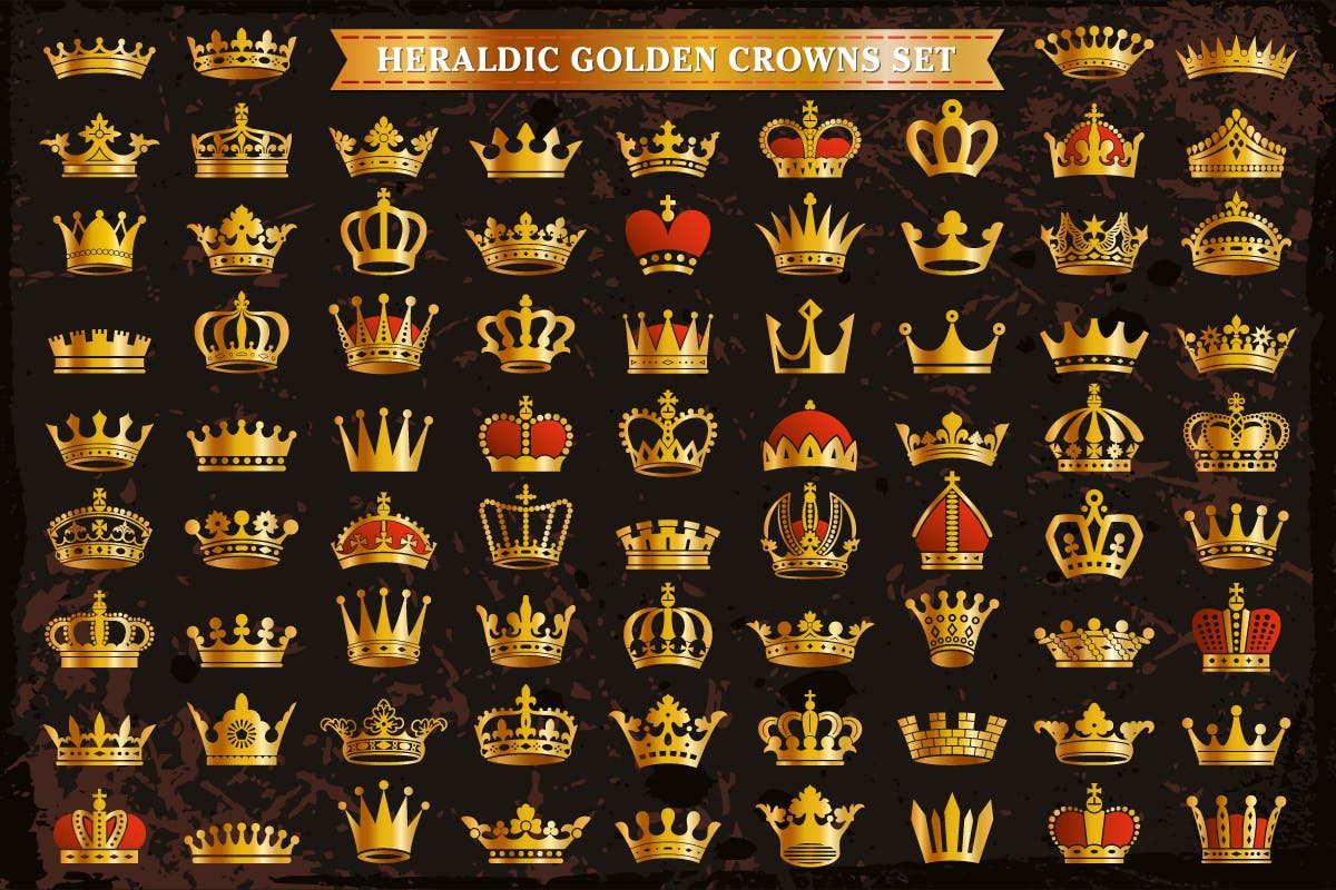 76个金色皇冠图标&矢量剪影 76 Golden Royal Crowns Icons Vector Silhouettes 图标素材 第3张