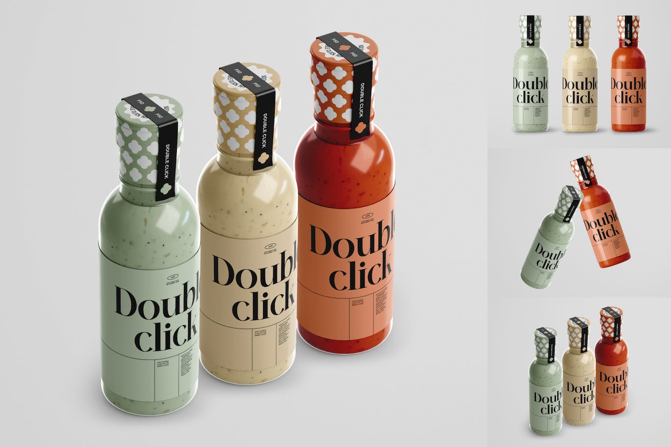 酱料玻璃瓶包装设计样机套装 Sauce Bottle Mockup Set 样机素材 第1张