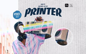 复古蒸汽波胶片打印颗粒噪点肌理故障艺术照片处理PS动作素材 Vintage Offset Printer