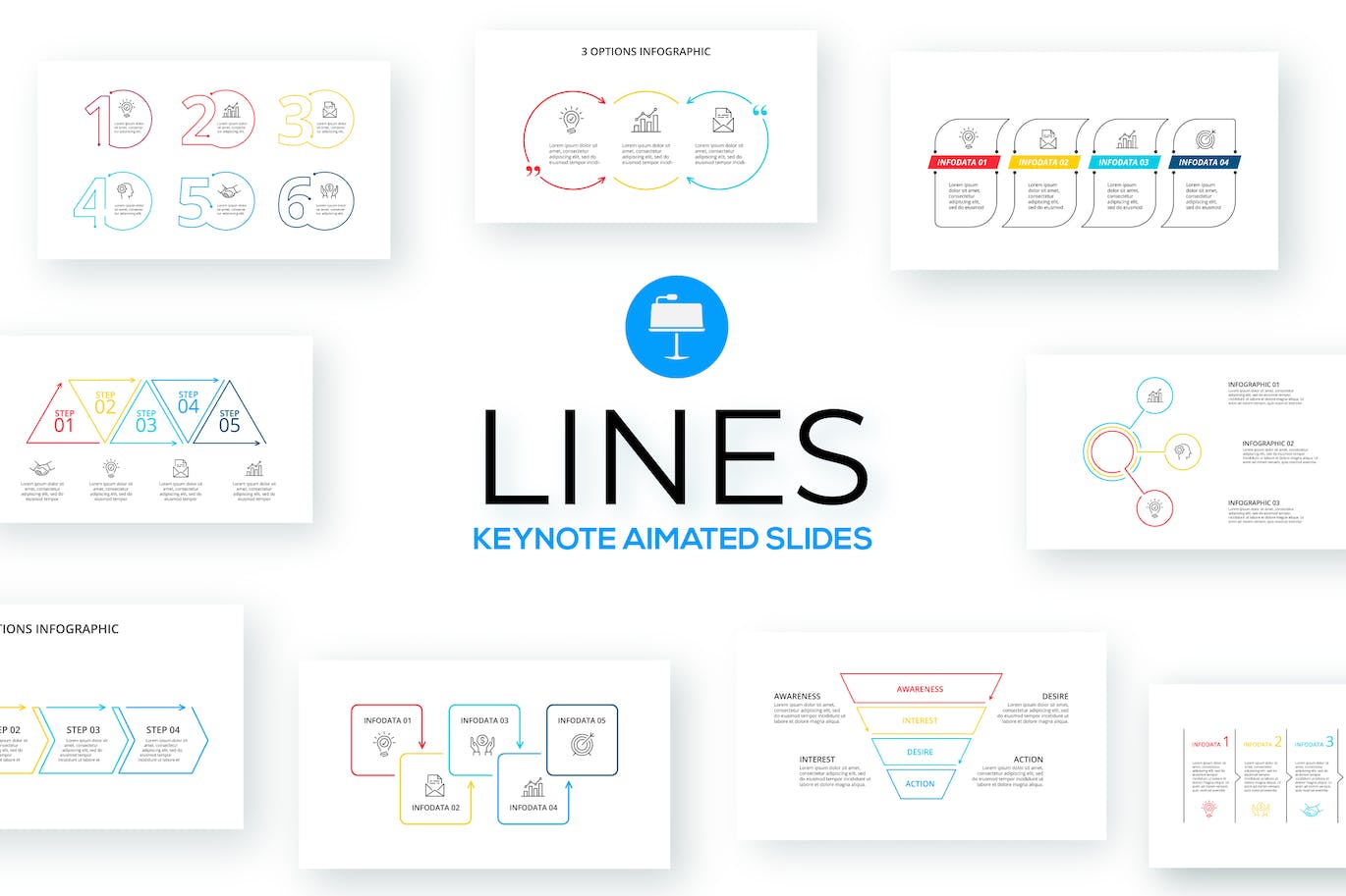 动画线条Keynote幻灯片模板素材 Lines Animated Keynote Infographics 幻灯图表 第1张