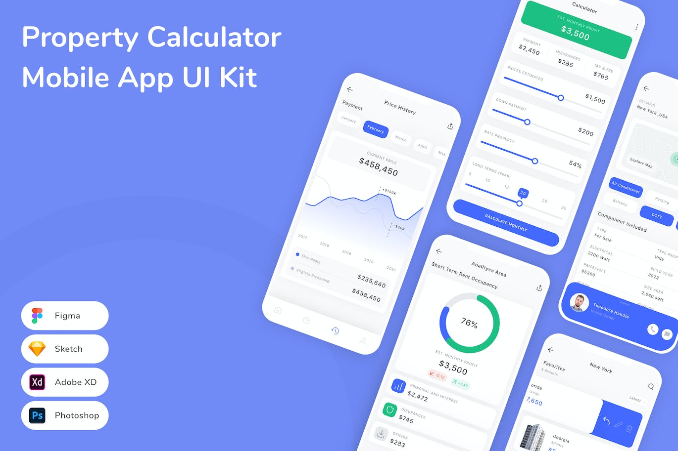 财产计算器App应用程序UI工具包素材 Property Calculator Mobile App UI Kit APP UI 第1张