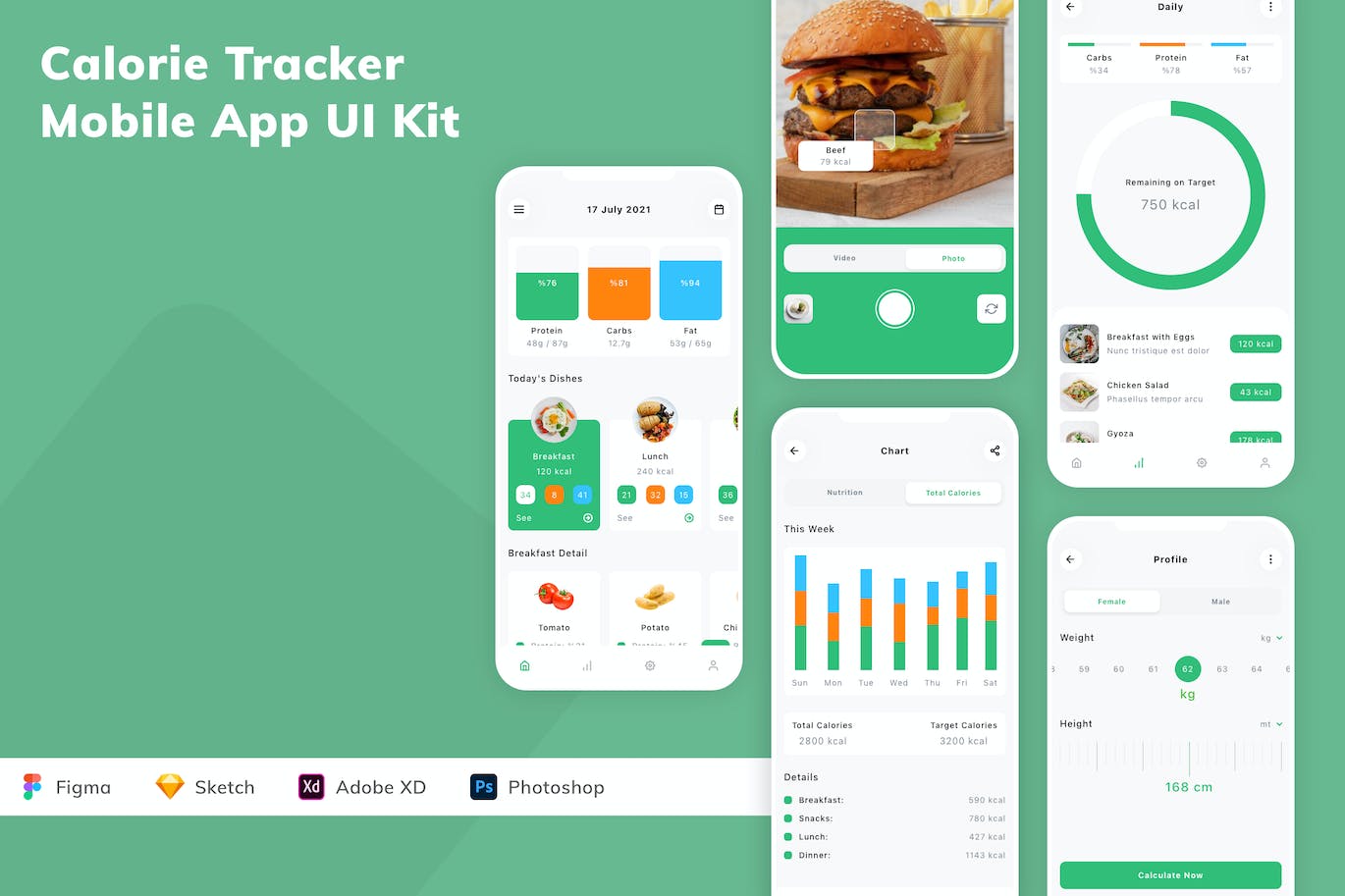 卡路里跟踪应用程序App设计UI工具包 Calorie Tracker Mobile App UI Kit APP UI 第1张