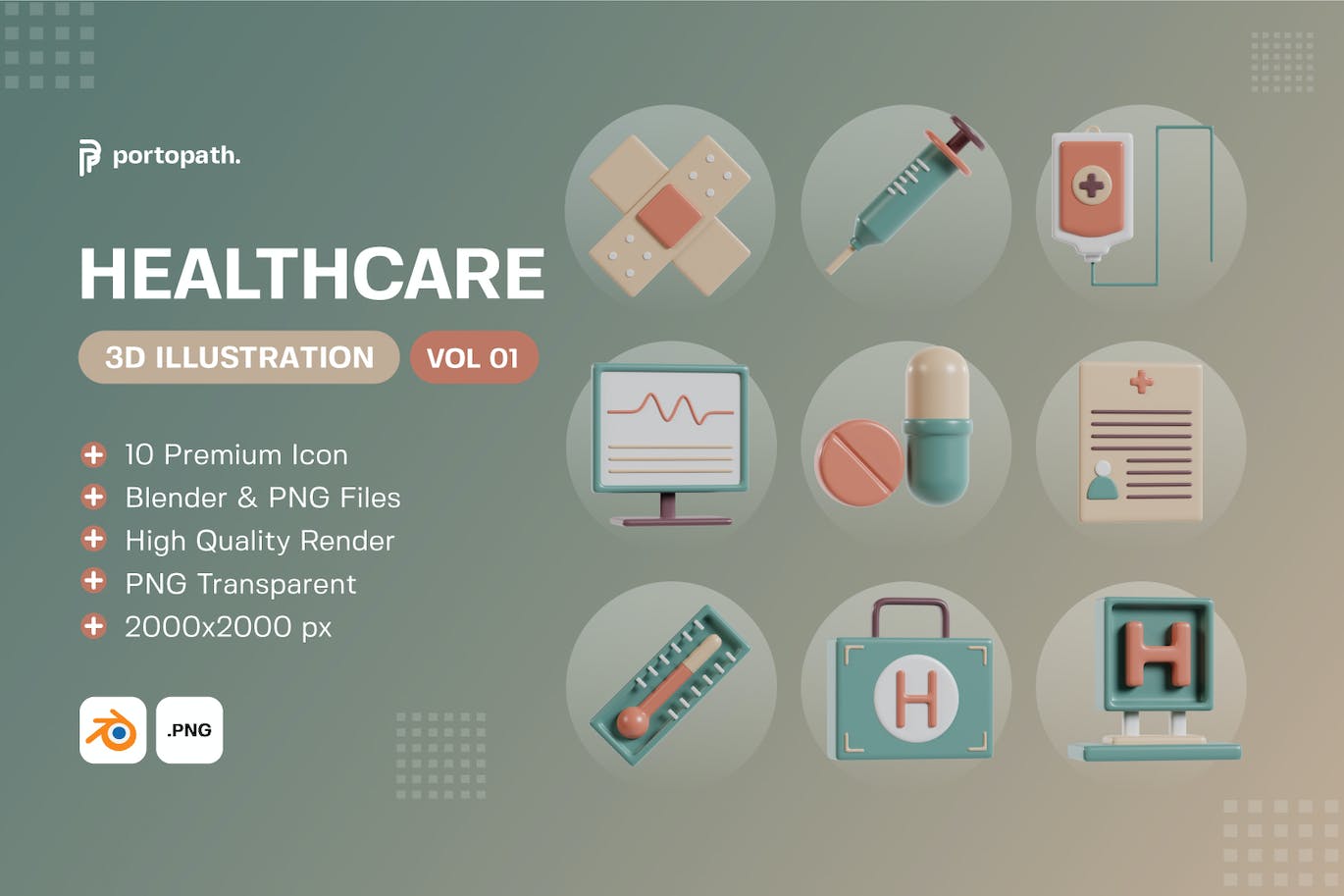 3D医疗保健图标v1 3D Healthcare Icon Vol 1 图标素材 第1张