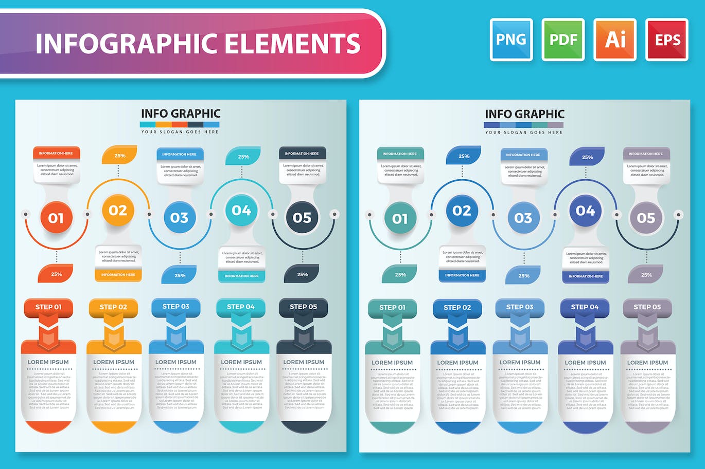 步骤流程数据图表元素设计素材 Infographic Design