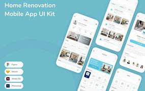 房屋装修App应用程序UI工具包素材 Home Renovation Mobile App UI Kit