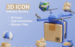 高质量三维渲染电商快递全球物流送货3D插画素材 Delivery Service Icon Illustration