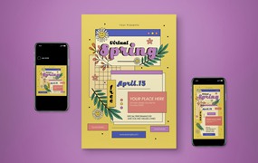 春季假期复古海报设计模板 Virtual Spring Break Flyer Set