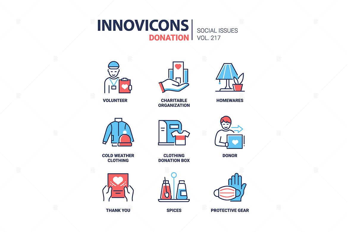 志愿服务和捐赠线条设计风格图标集 Volunteering and Donation – Line Style Icons 图标素材 第1张