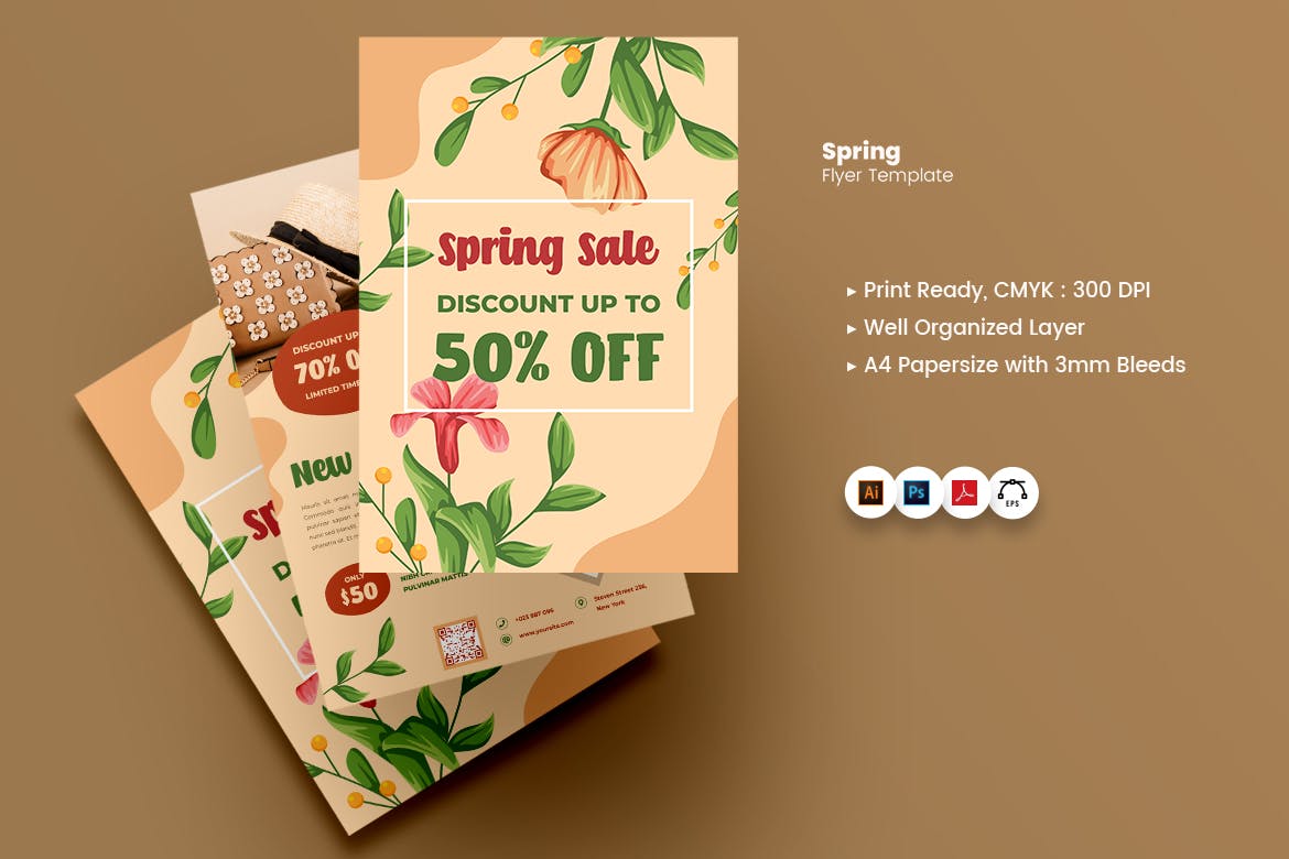 春季购物促销海报传单设计模板 Spring Sale Flyer 设计素材 第7张