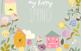 可爱的春天花朵装饰框架矢量插画 Vector Cute Frame composed of Spring Flowers
