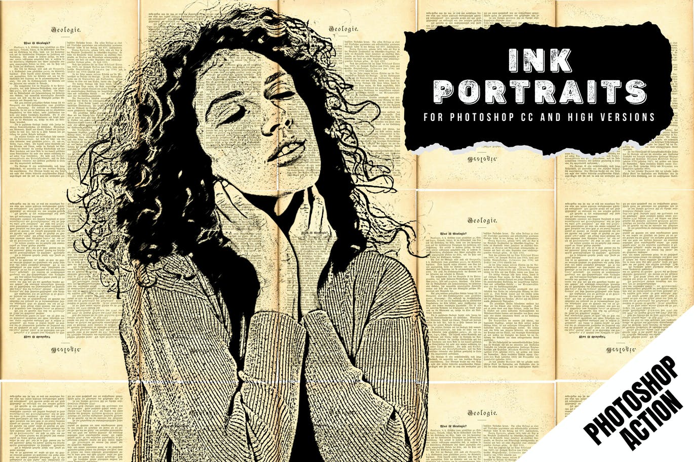墨水报纸效果照片处理PS动作 Ink Portraits Photoshop Action 插件预设 第1张
