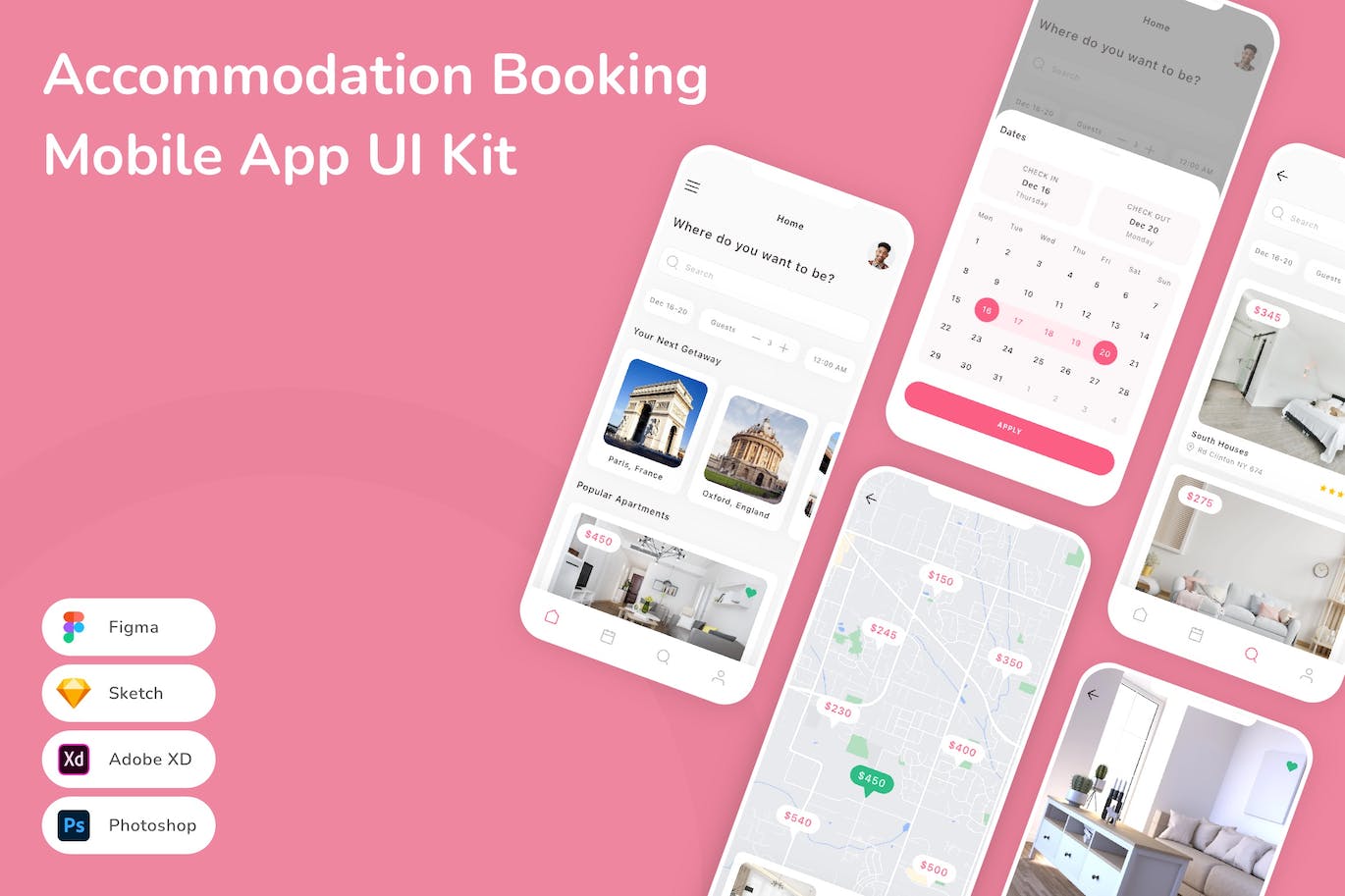 住宿预订App应用程序UI工具包素材 Accommodation Booking Mobile App UI Kit APP UI 第1张