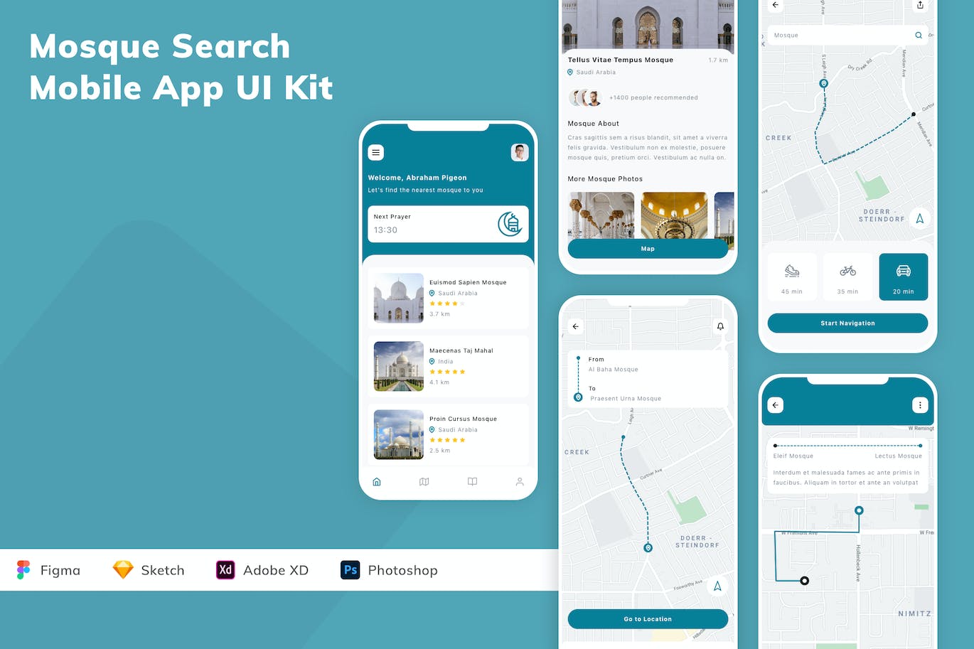 清真寺查询应用程序App设计UI工具包 Mosque Search Mobile App UI Kit APP UI 第1张