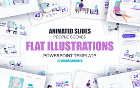 自由职业者扁平插画数据可视化PPT动画幻灯片模板 Freelance Flat Illustration Powerpoint Template