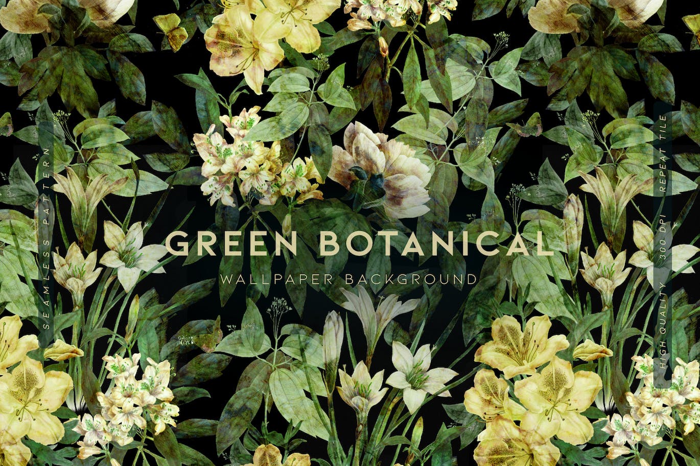 绿色植物无缝图案背景 Green Botanical 图片素材 第1张