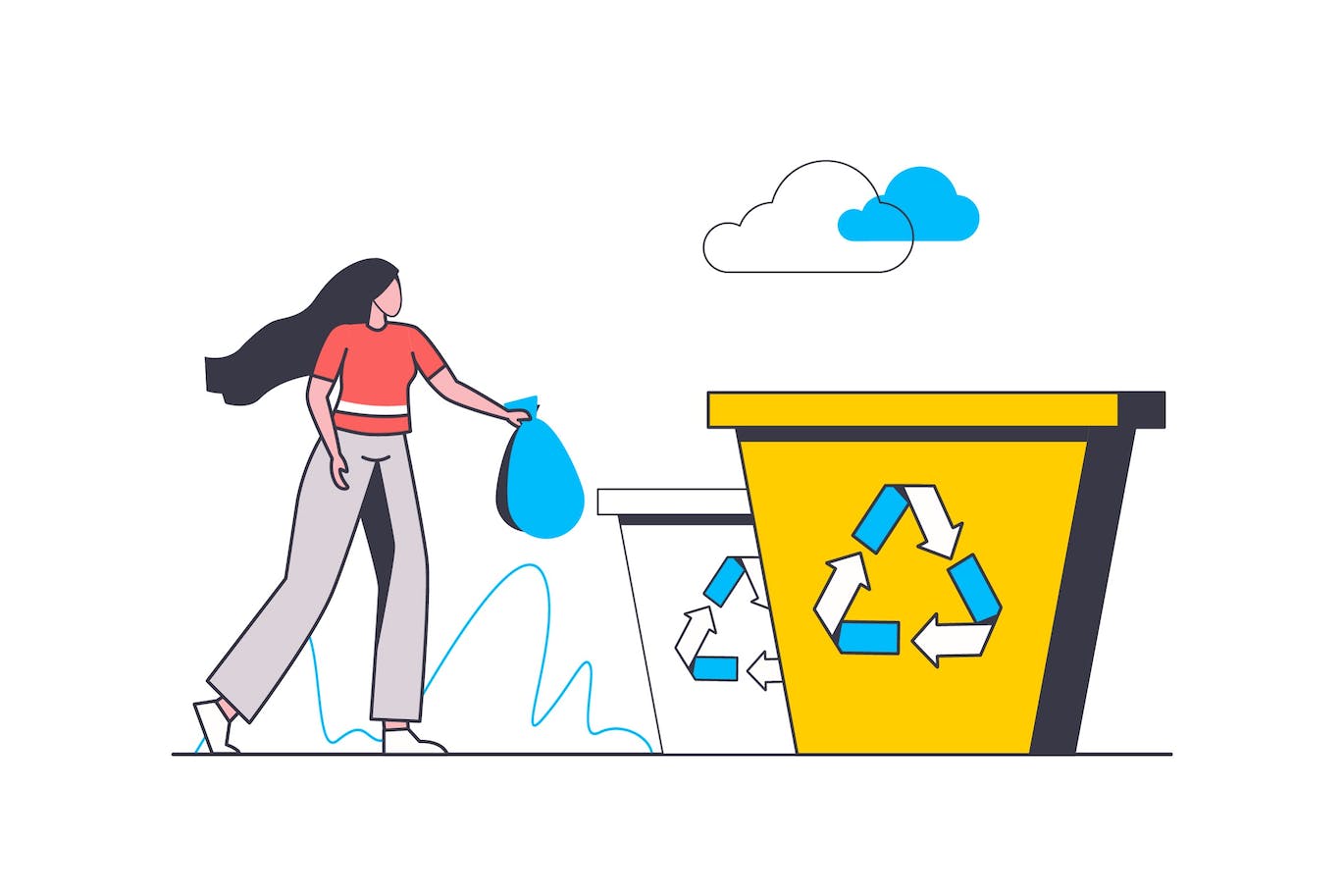生态废物回收概念扁平线条插画 Eco Waste Flat Line Concept 图片素材 第1张